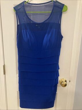 Valerie Bertinelli Royal Blue Sleeveless Layered Midi Dress